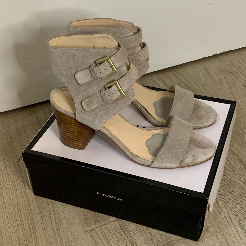 Suede Buckle Heeled Sandals